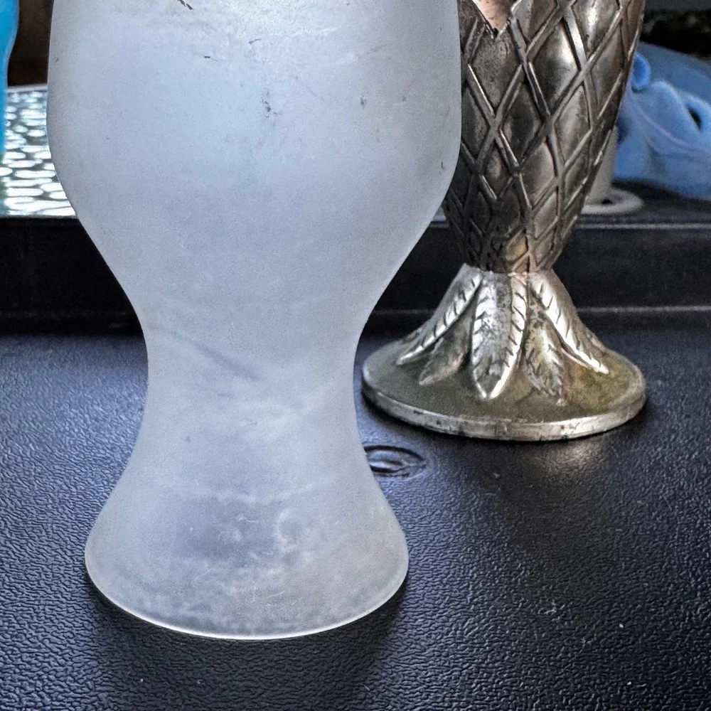 Vintage Silverplate Pineapple Bud‎ Vase Frosted Glass Made in Japan